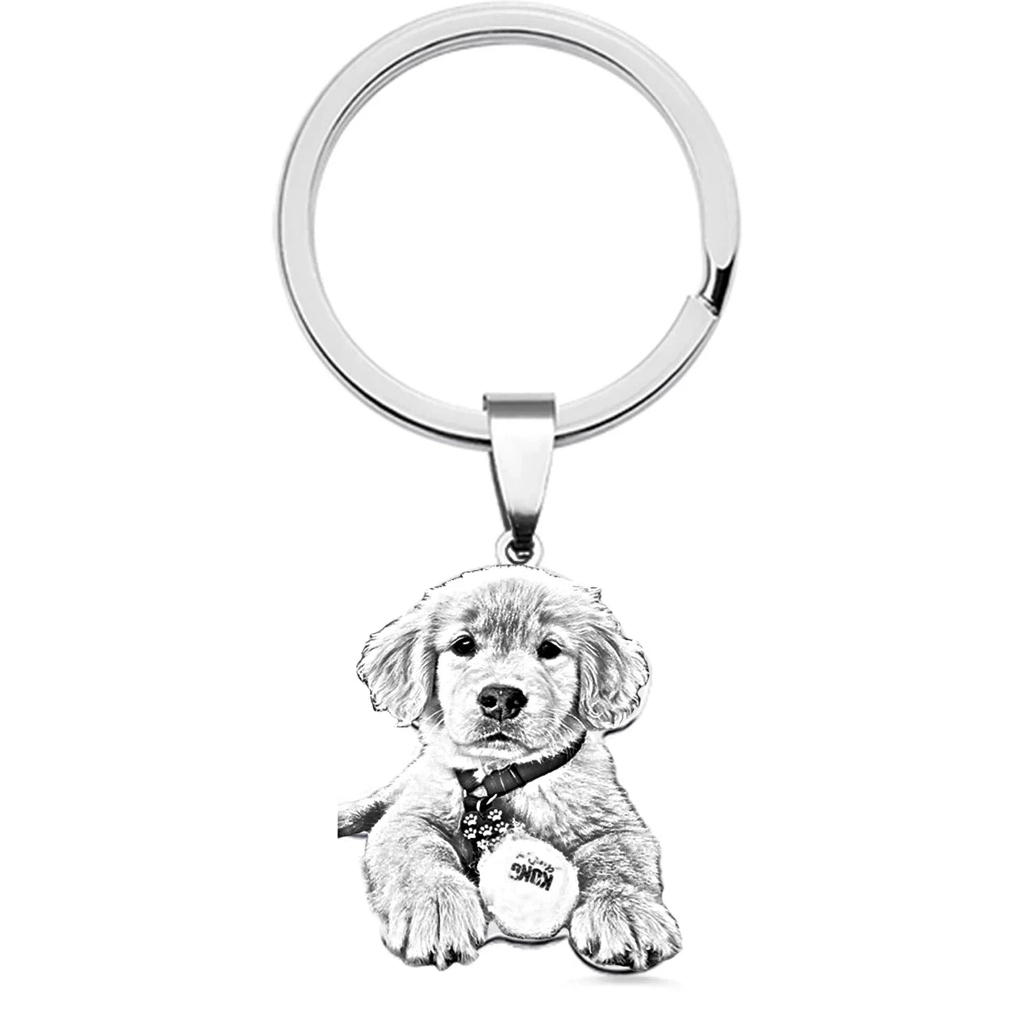 Stainless Steel Engraved Pet Photo Keychain
