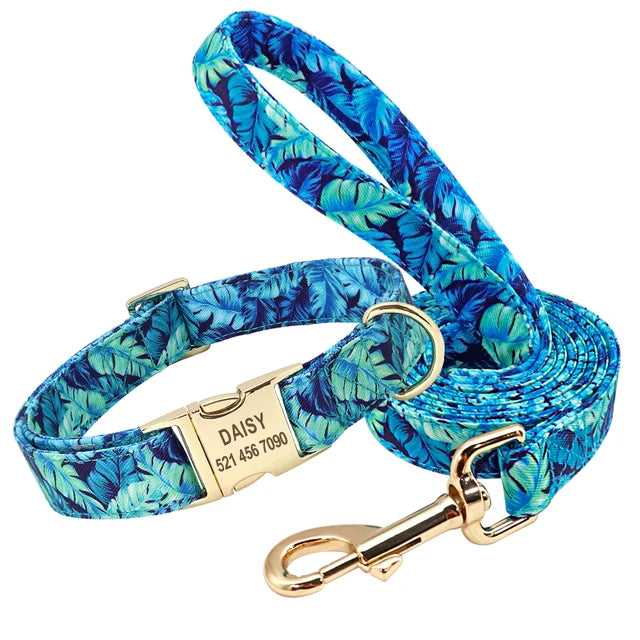 Floral Print Dog Collar Leash Set