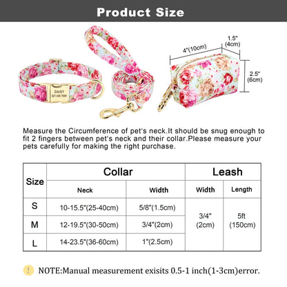 Floral Print Dog Collar Leash Set