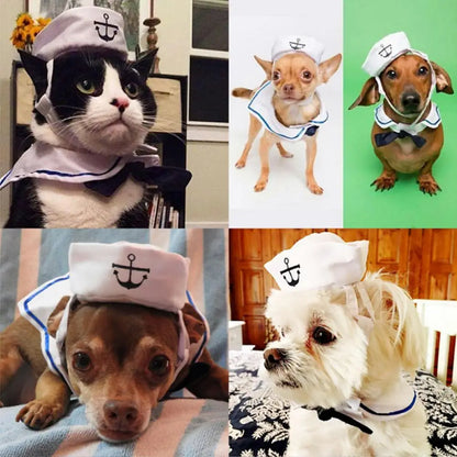 Sailor Style Hat Plus Scarf Halloween costume for Dogs or cats