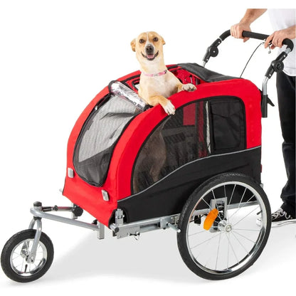 2-in-1 Pet Stroller/Bicycle Trailer Carrier w/Hitch,