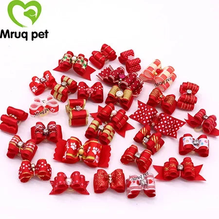 20pcs Pet Hair Bows with Rhinestone & Flowers