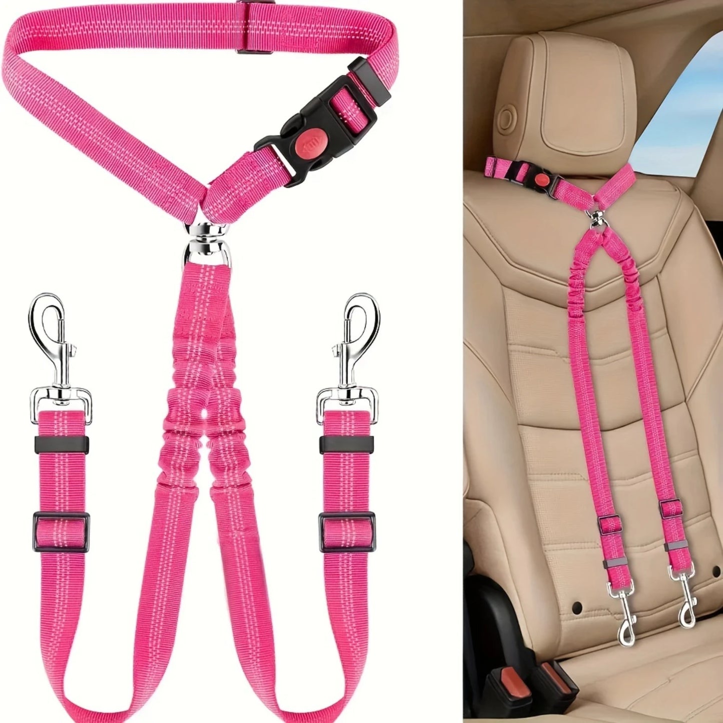 Seatbelt Safety Harness For 2 Pets