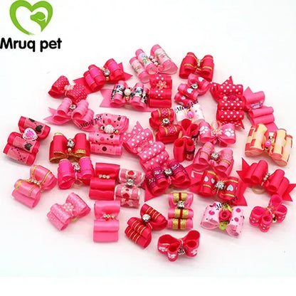 20pcs Pet Hair Bows with Rhinestone & Flowers