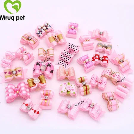 20pcs Pet Hair Bows with Rhinestone & Flowers