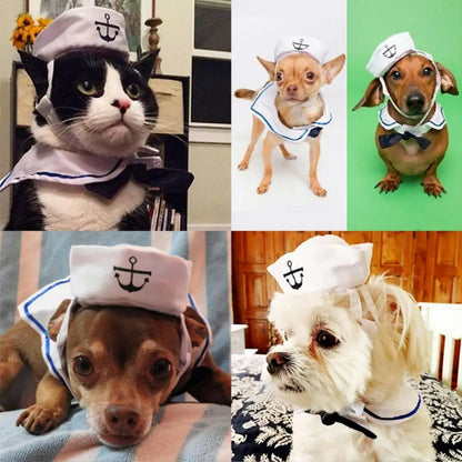Sailor Style Hat Plus Scarf Halloween costume for Dogs or cats