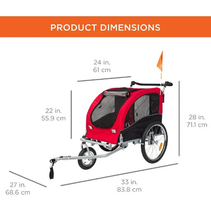 2-in-1 Pet Stroller/Bicycle Trailer Carrier w/Hitch,