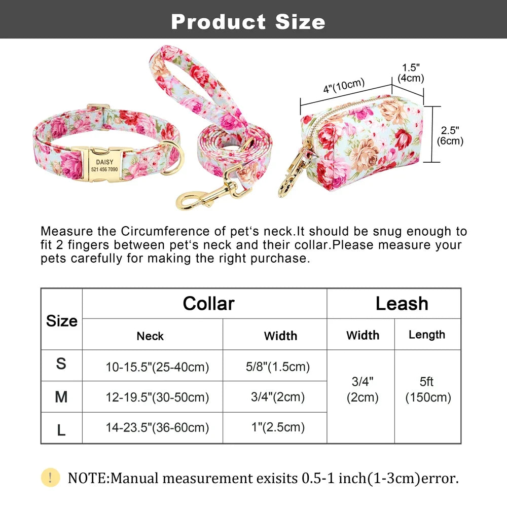 Floral Print Dog Collar Leash Set