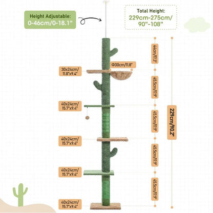 Floor to Ceiling Cat Tower with Adjustable Height
