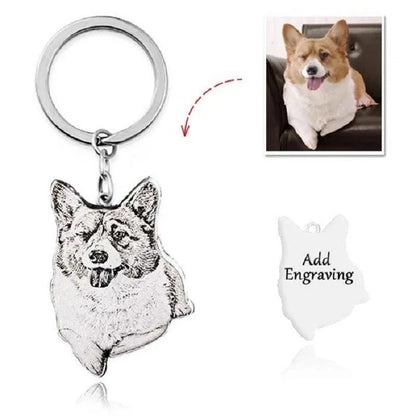 Stainless Steel Engraved Pet Photo Keychain
