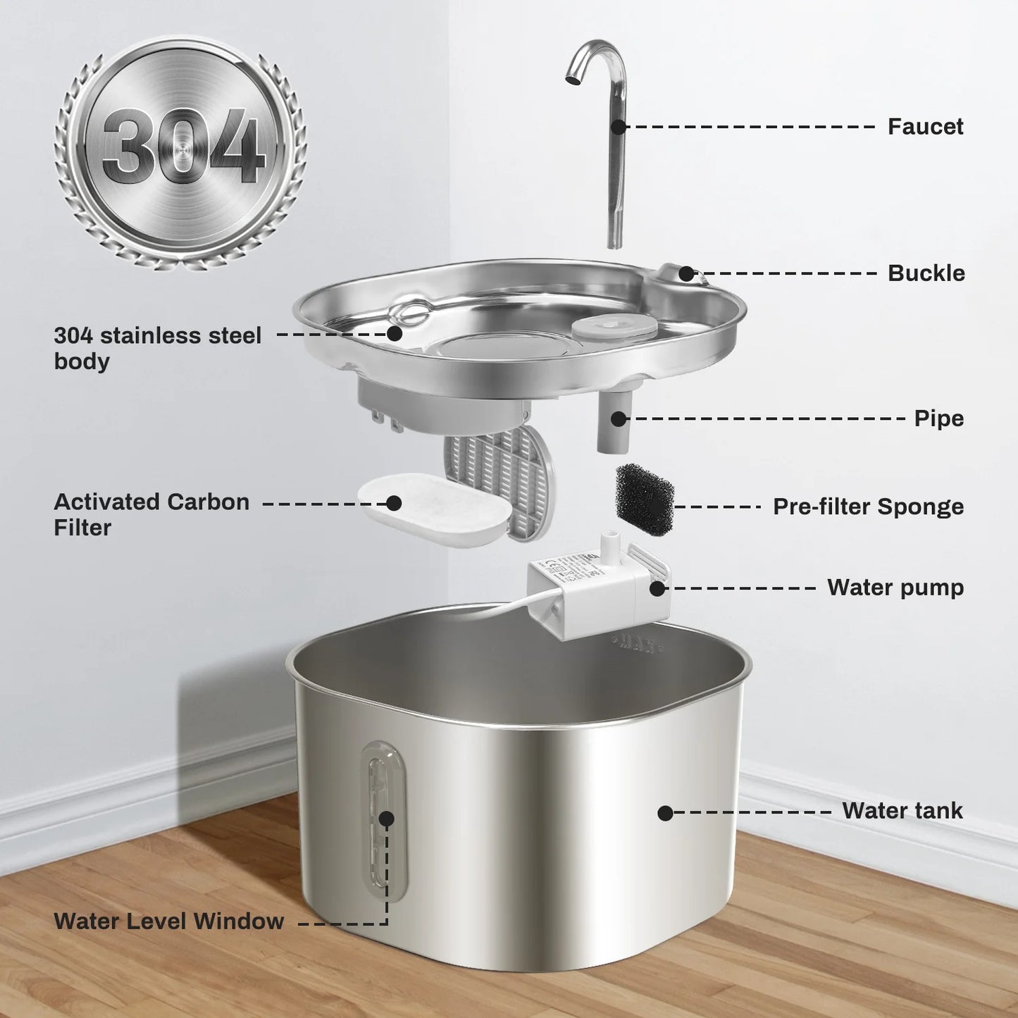Stainless Steel Ultra Quiet Pet Fountain