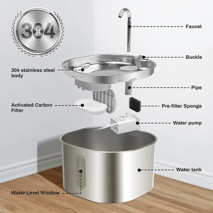 Stainless Steel Ultra Quiet Pet Fountain
