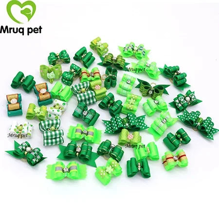 20pcs Pet Hair Bows with Rhinestone & Flowers