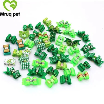 20pcs Pet Hair Bows with Rhinestone & Flowers