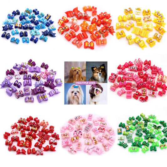 20pcs Pet Hair Bows with Rhinestone & Flowers