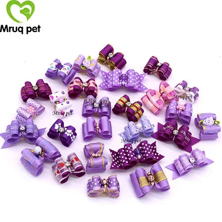 20pcs Pet Hair Bows with Rhinestone & Flowers