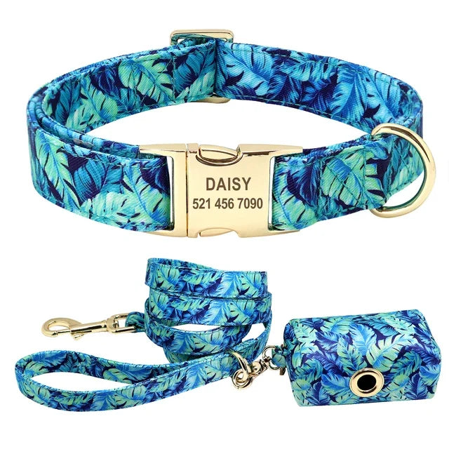 Floral Print Dog Collar Leash Set
