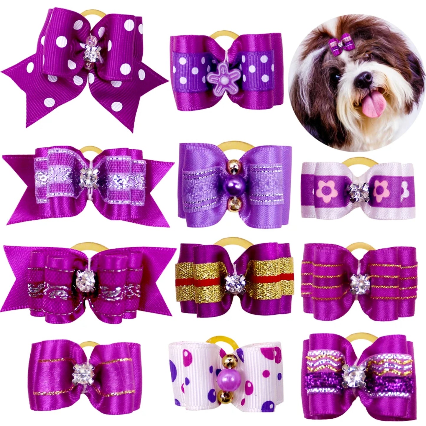 20pcs Pet Hair Bows with Rhinestone & Flowers