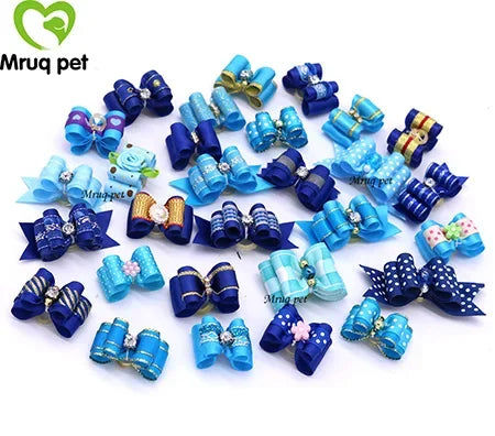 20pcs Pet Hair Bows with Rhinestone & Flowers