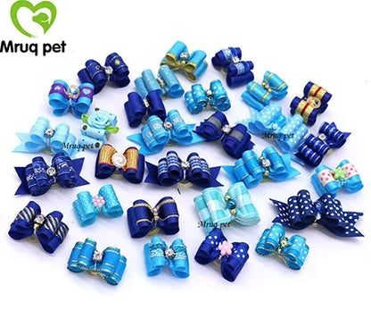 20pcs Pet Hair Bows with Rhinestone & Flowers