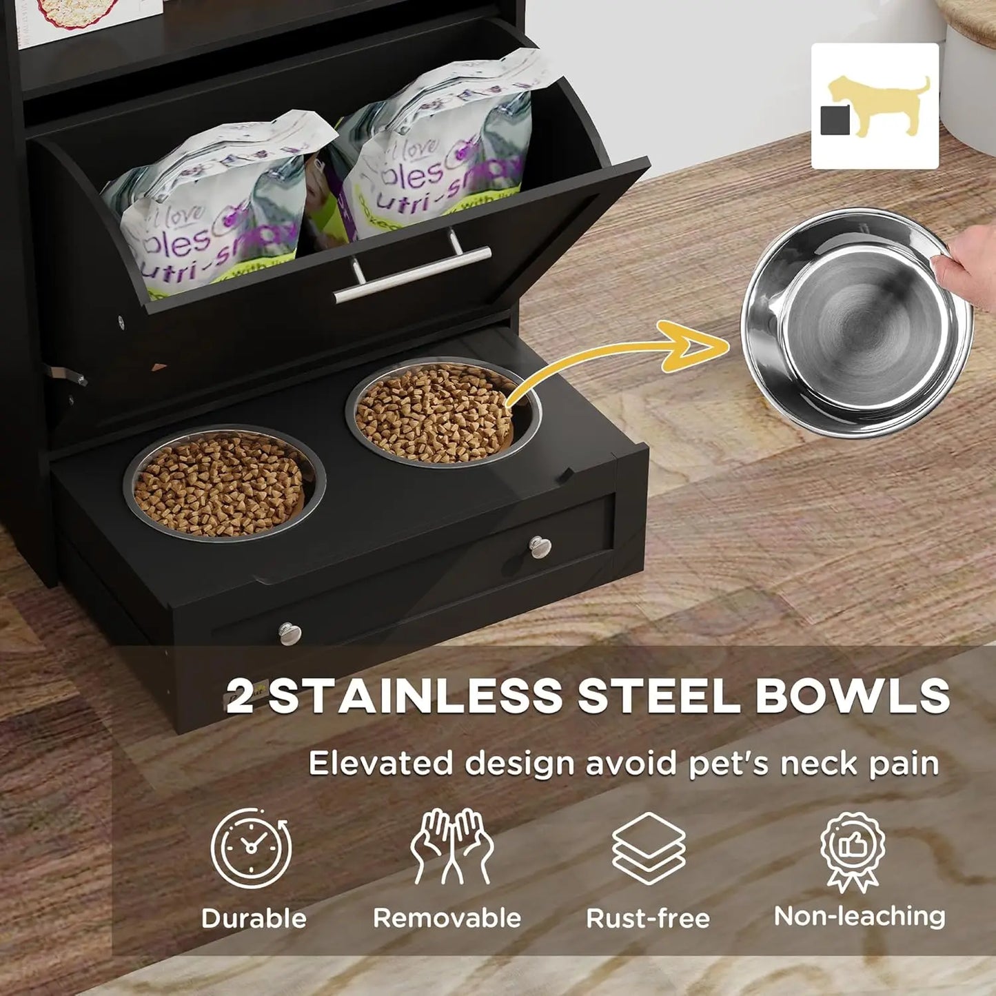 Pet Feeding Station Storage Cabinet