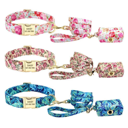 Floral Print Dog Collar Leash Set