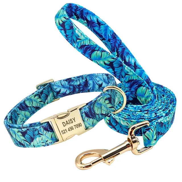 Floral Print Dog Collar Leash Set