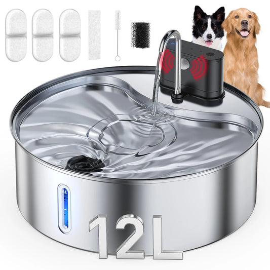 12L Stainless Steel Pet Water Fountain with Motion Sensor