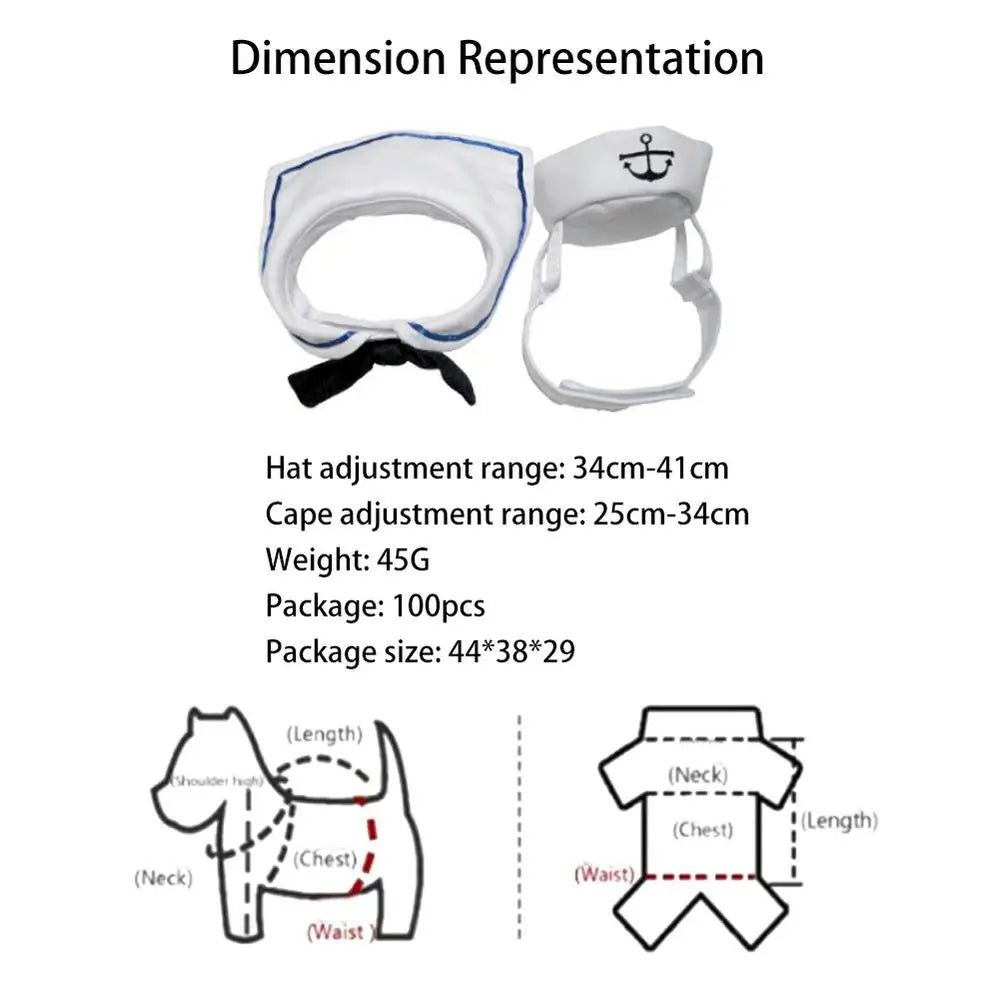 Sailor Style Hat Plus Scarf Halloween costume for Dogs or cats