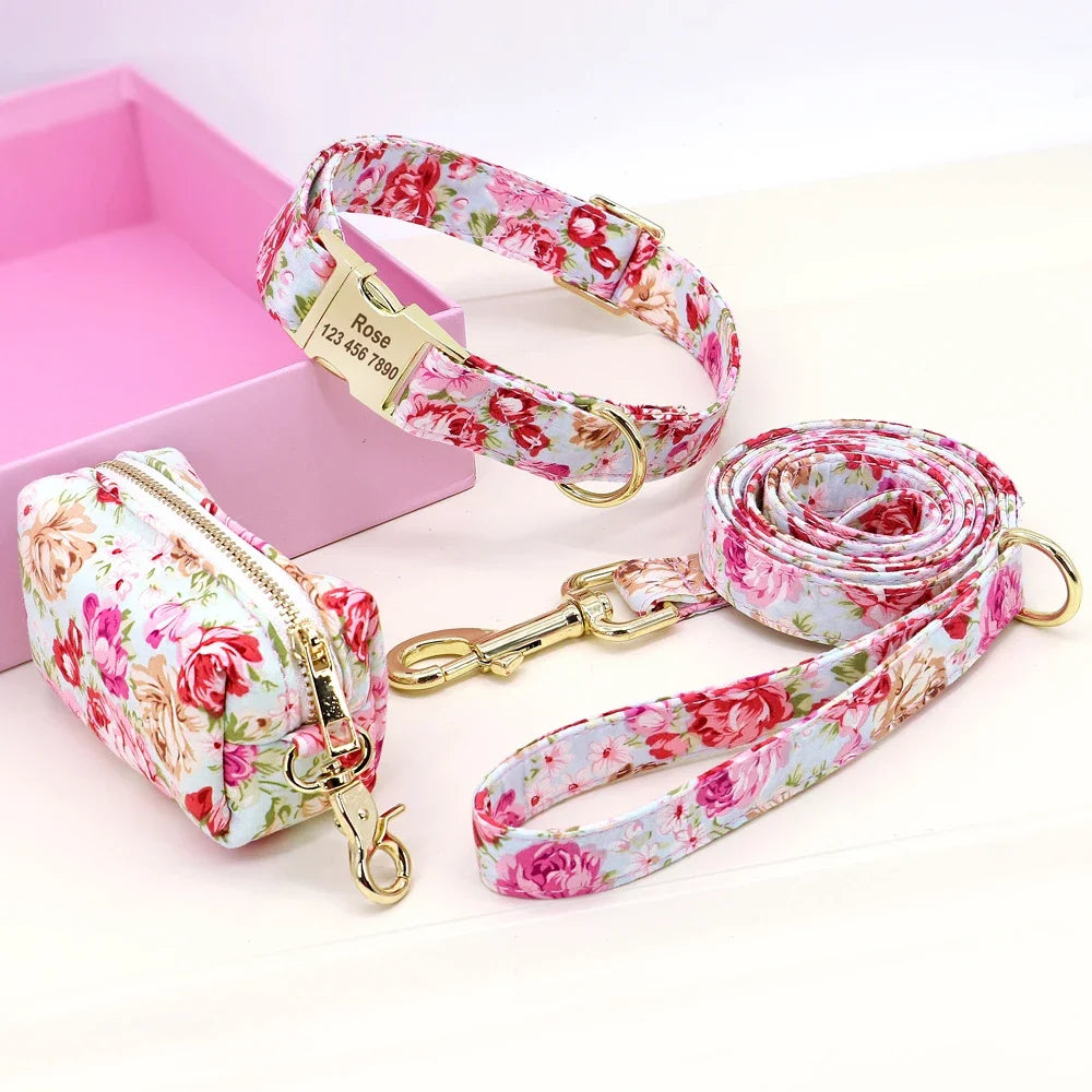 Floral Print Dog Collar Leash Set