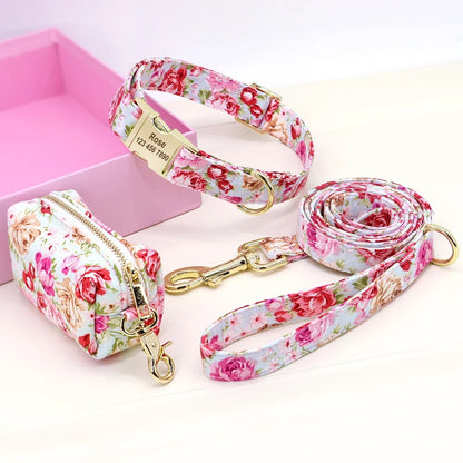 Floral Print Dog Collar Leash Set