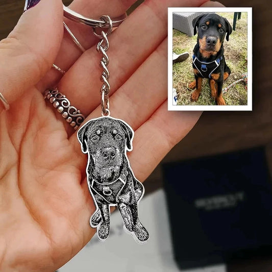 Stainless Steel Engraved Pet Photo Keychain