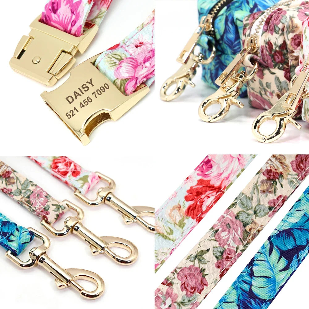 Floral Print Dog Collar Leash Set