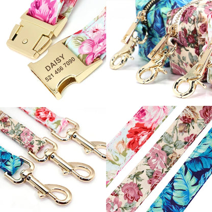 Floral Print Dog Collar Leash Set