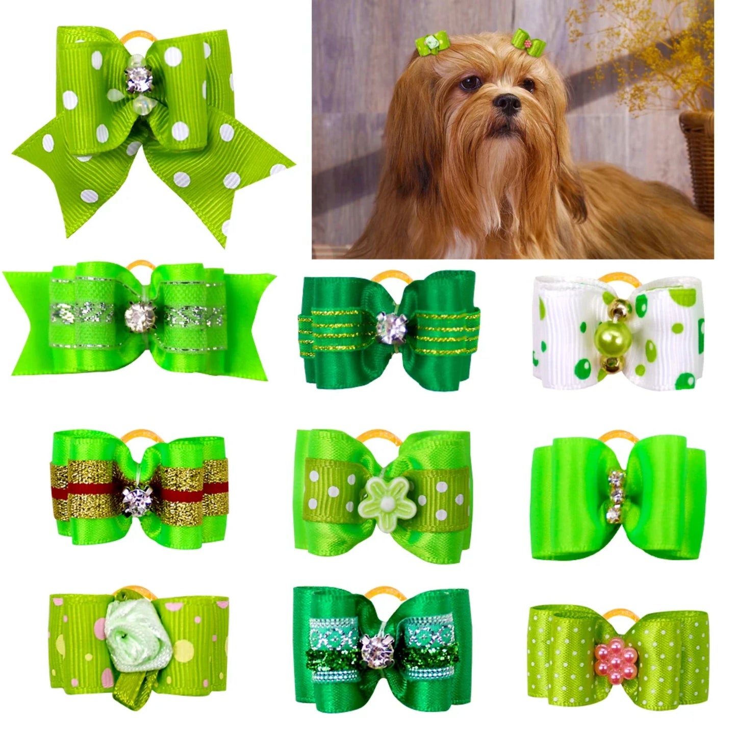 20pcs Pet Hair Bows with Rhinestone & Flowers
