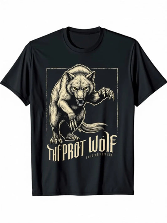 T-Shirt Black and White Wolf Design