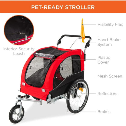 2-in-1 Pet Stroller/Bicycle Trailer Carrier w/Hitch,