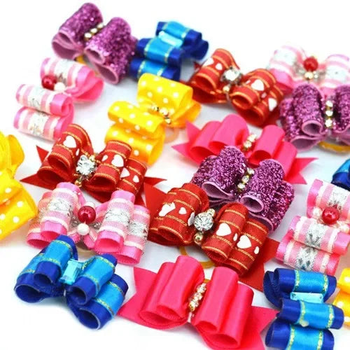 20pcs Pet Hair Bows with Rhinestone & Flowers
