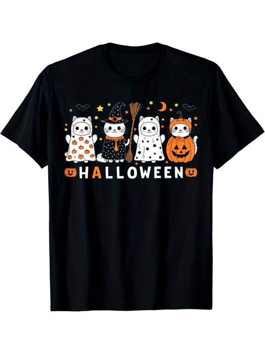 Women and Men Halloween Pure Cotton T-Shirt Black casual short sleeve