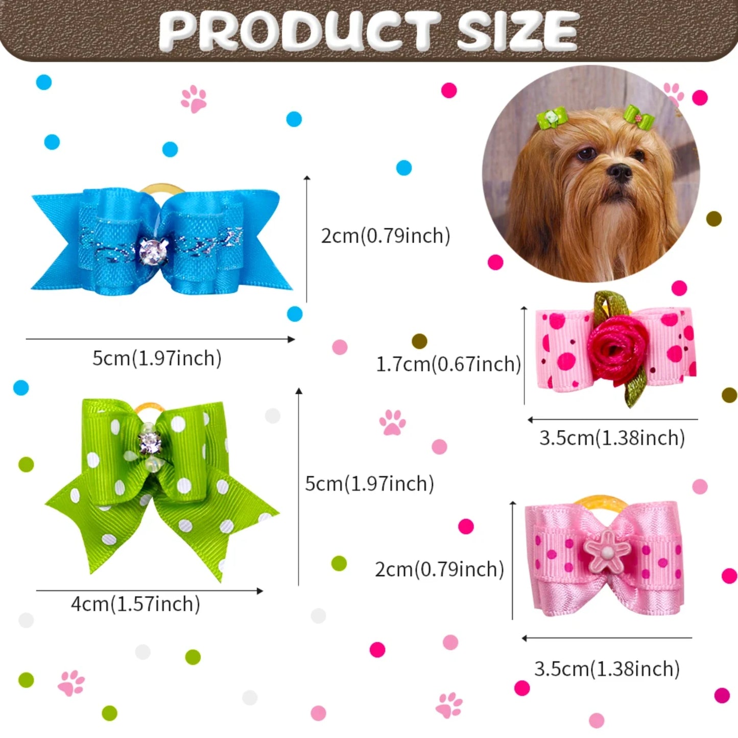 20pcs Pet Hair Bows with Rhinestone & Flowers