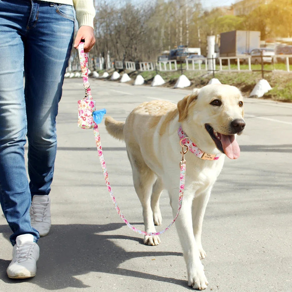 Floral Print Dog Collar Leash Set