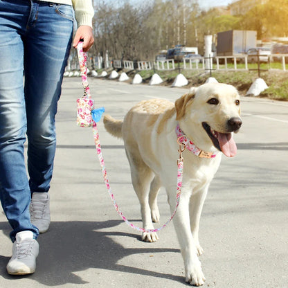 Floral Print Dog Collar Leash Set