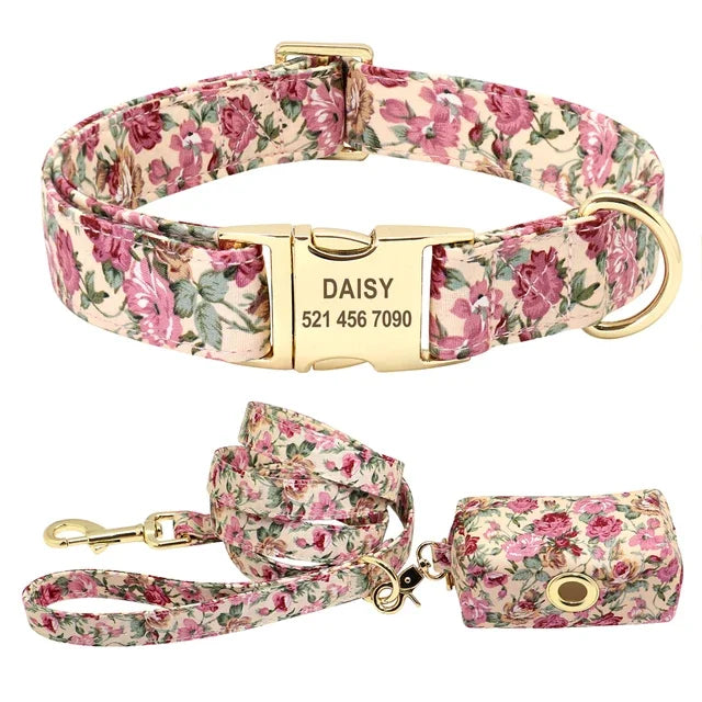 Floral Print Dog Collar Leash Set