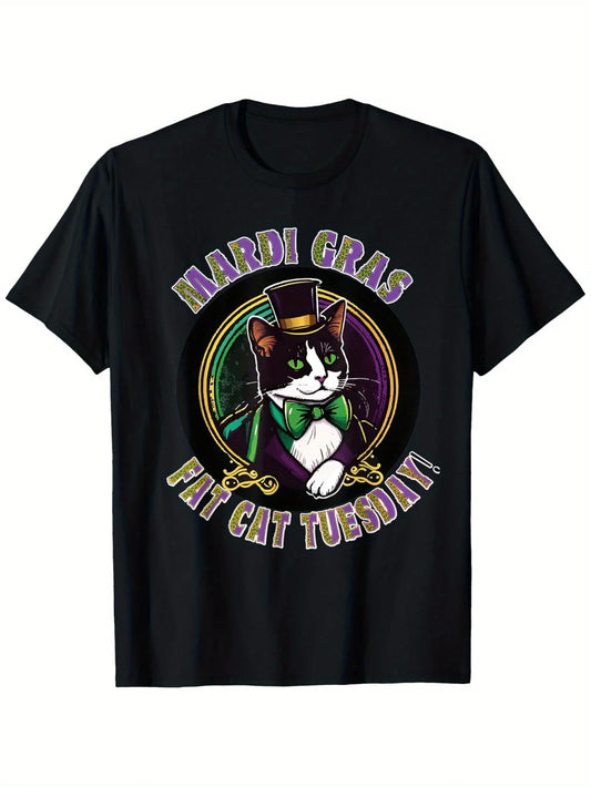 Men's 100% Cotton Mardi Gras Tee "Fat Cat Tuesday"