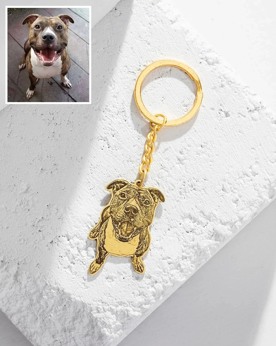 Stainless Steel Engraved Pet Photo Keychain
