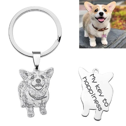 Stainless Steel Engraved Pet Photo Keychain