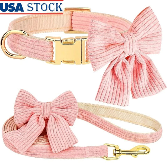 Cute Bowtie Dog Collar and Leash Set