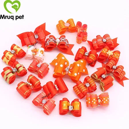 20pcs Pet Hair Bows with Rhinestone & Flowers