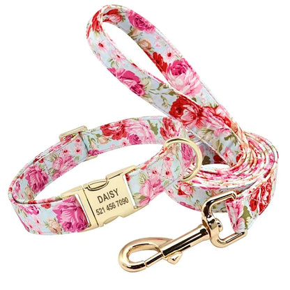 Floral Print Dog Collar Leash Set